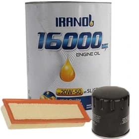 روغن موتور ایرانول مدل ۱۶۰۰۰ حجم ۴ لیتر ۲۰W50 + فیلتر روغن سرکان ( پژو - سمند - سورن)+فیلتر هوا